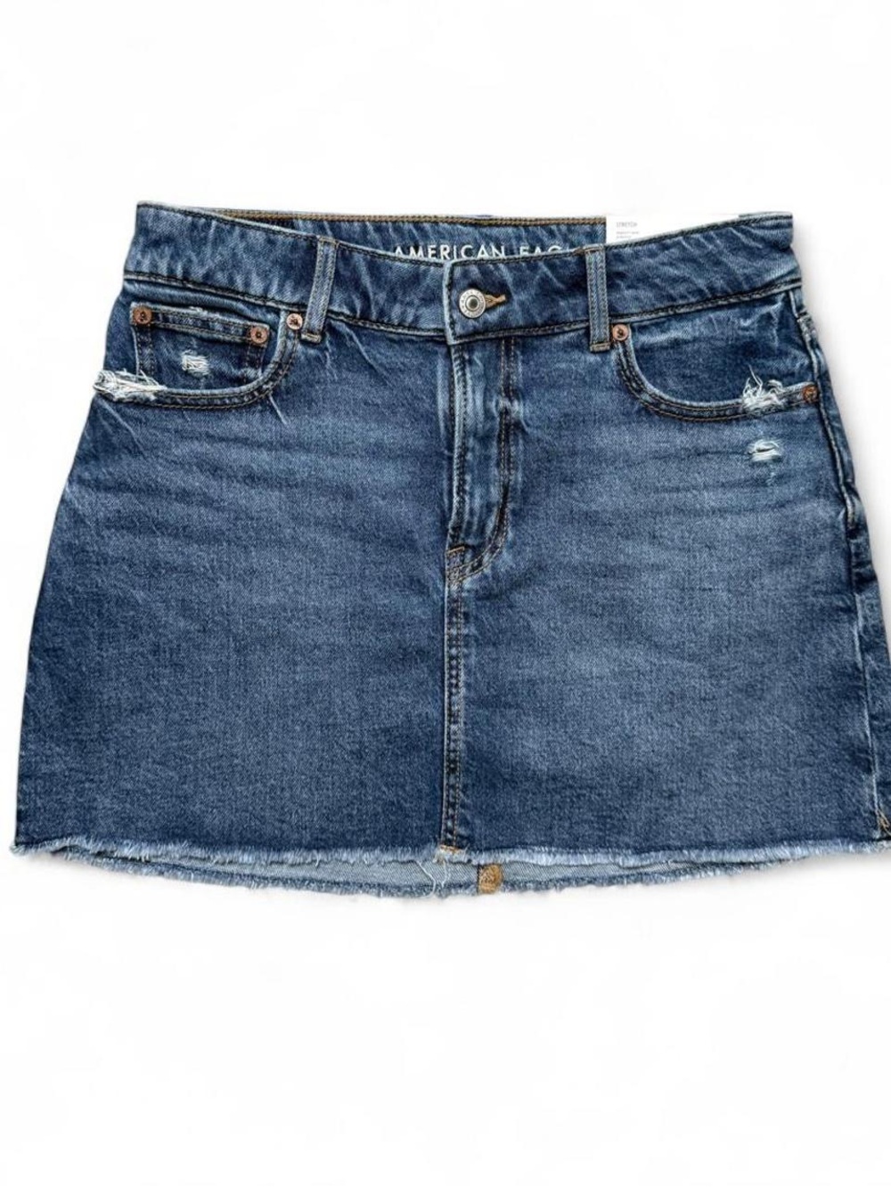American Eagle Outfitters Dark Blue Distressed Denim Mini Skirt - Size 2